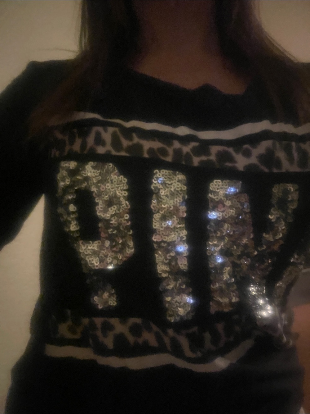 PINK Victoria's Secret Black Long Sleeve Sequin Logo Tee